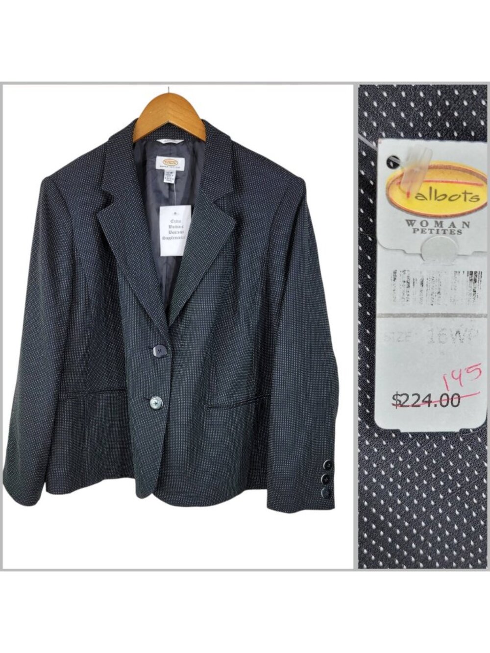 NEW $224 Talbots Wool Blazer Jacket Plus Size 16W Petite Polkadot Italian Wool